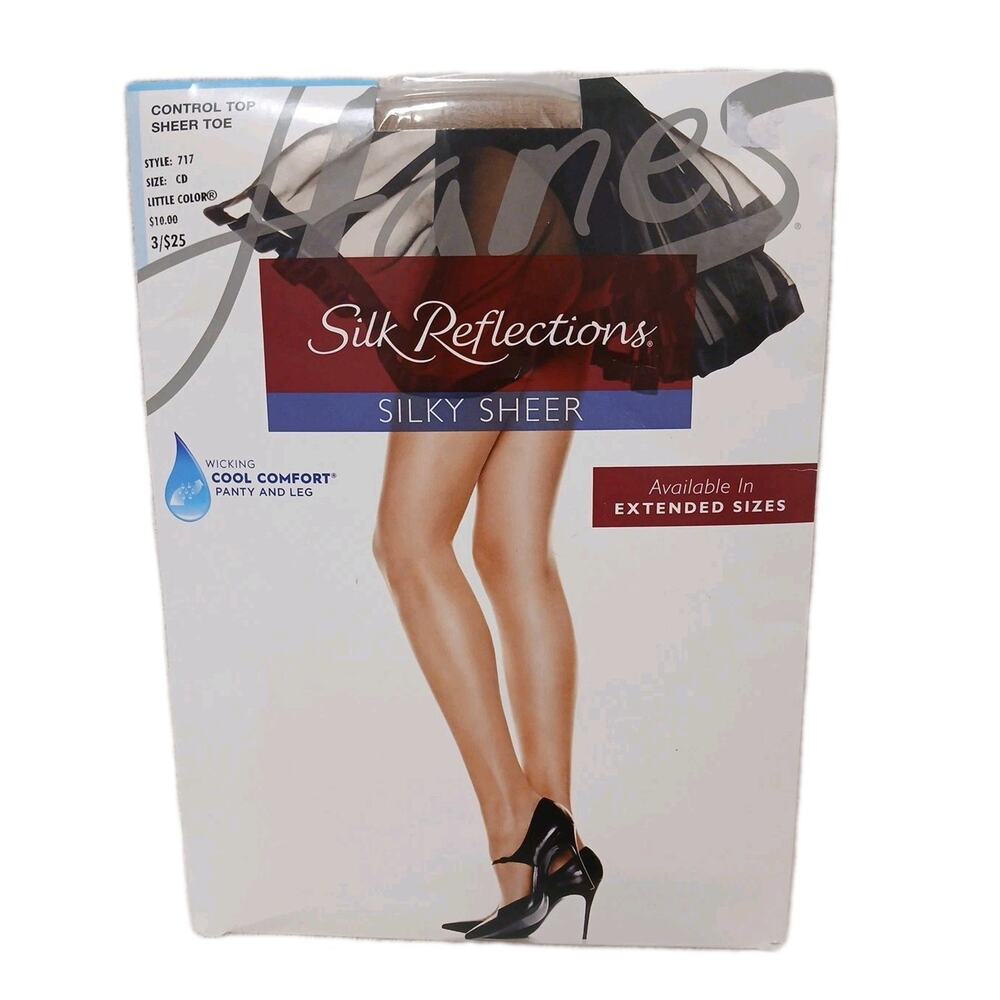 Discontinued Hanes Silky Sheer Cool Comfort WICKING Pantyhose Sz CD Little Color
